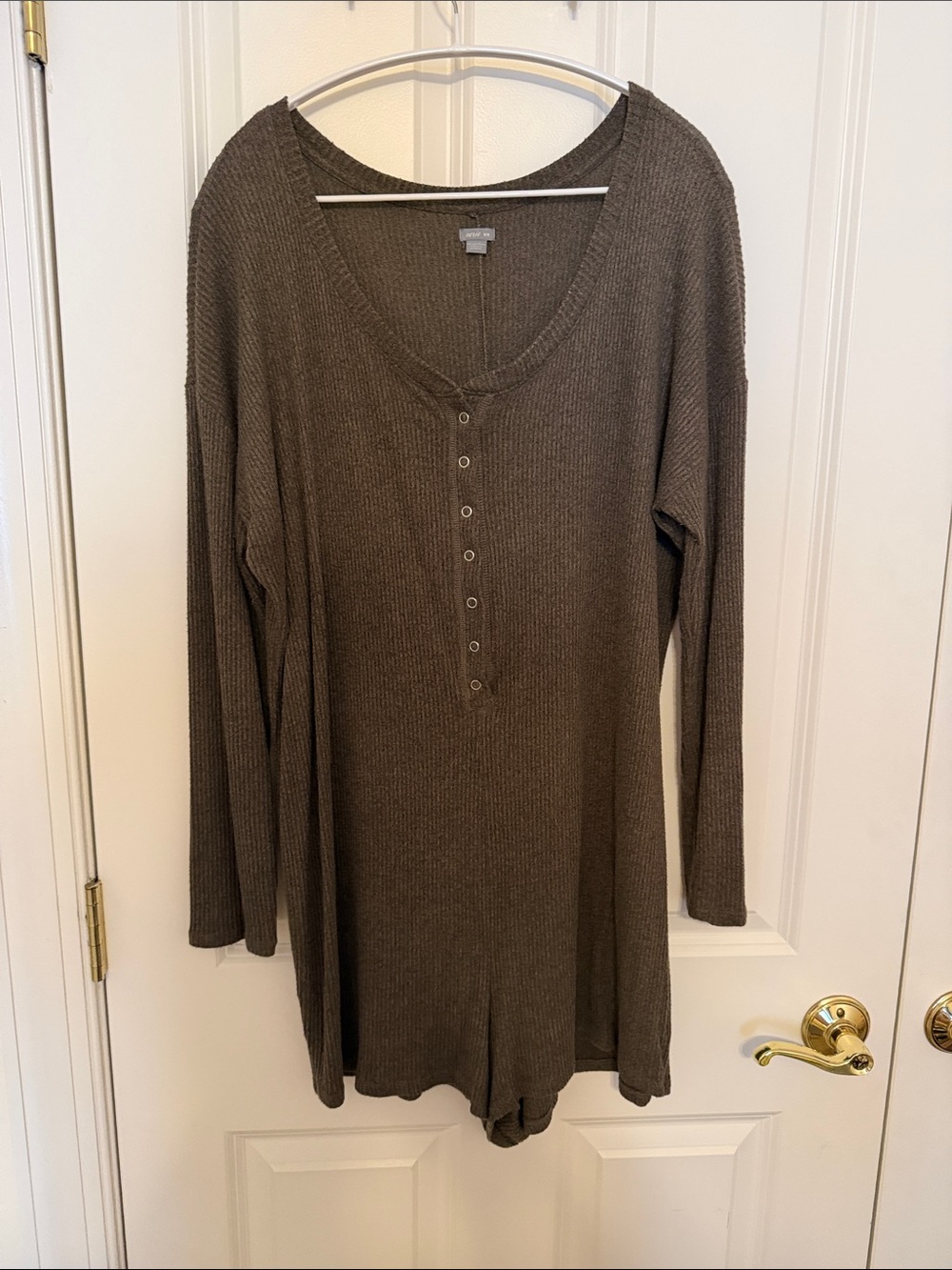 aerie Waffle Knit Long-Sleeve Romper in Olive